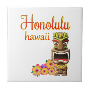 Funny Tiki Honolulu Hawaii Ceramic Tile