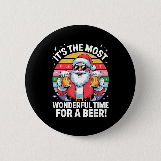 Funny Time For A Beer Santa Christmas  6 Cm Round Badge (Front)