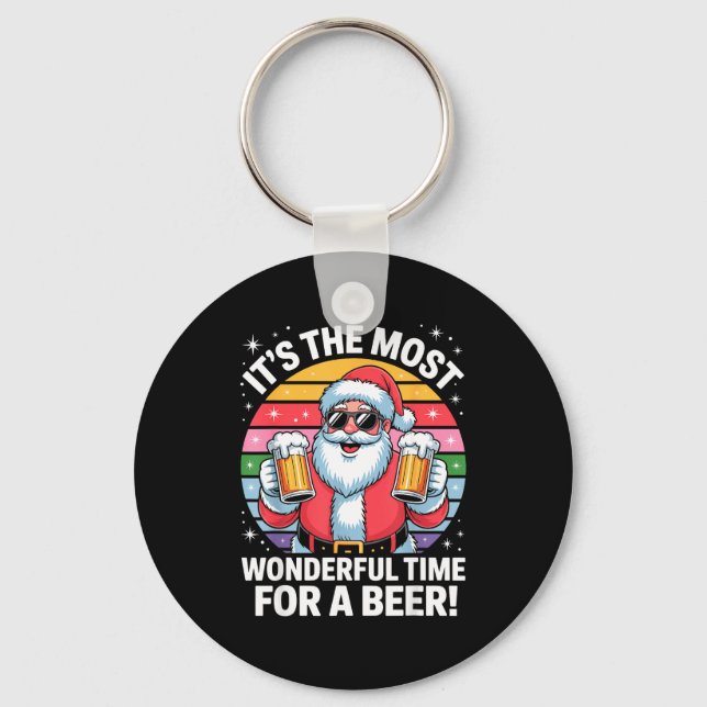 Funny Time For A Beer Santa Christmas  Key Ring (Front)