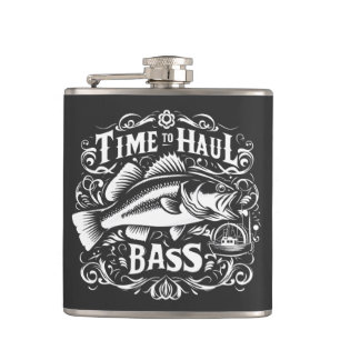 Funny Time to Haul Bass Fishing Boat Hip Flask