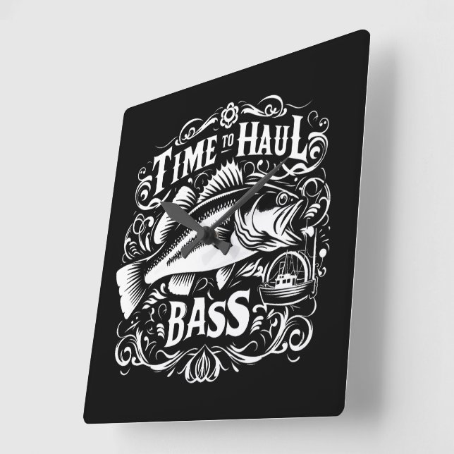 Funny Time to Haul Bass Fishing Boat Square Wall Clock (Angle)