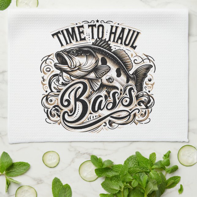 Funny Time to Haul Bass Fishing Tea Towel (Folded)