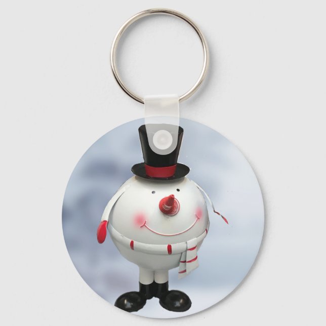 Funny Tin Snowman Christmas Key Ring (Front)