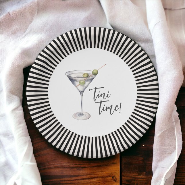 Funny 'Tini Time Martini Cocktail Party Paper Plate (Available in 7-inch diameter and 9-inch diameter.)