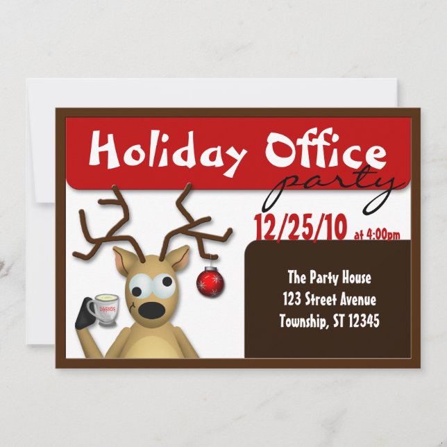 Funny Tipsy Reindeer Office Party Invitations (Front)