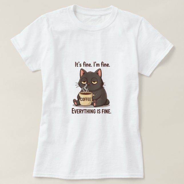Funny Tired Cat Coffee T-Shirt for Women (Design Front)