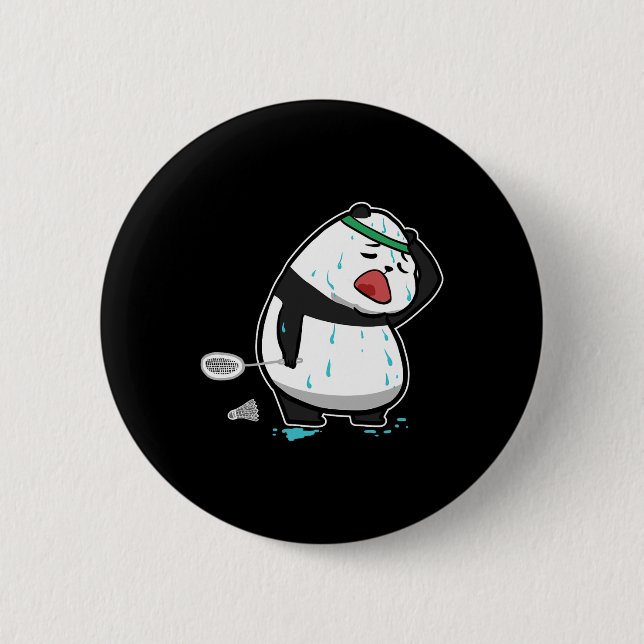Funny Tired Panda Playing Badminton  6 Cm Round Badge (Front)