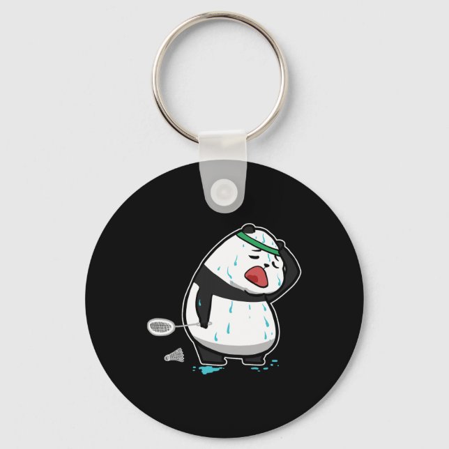 Funny Tired Panda Playing Badminton  Key Ring (Front)