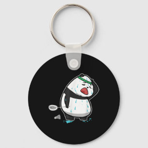 Funny Tired Panda Playing Badminton  Key Ring