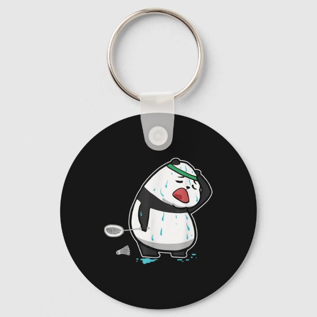 Funny Tired Panda Playing Badminton  Key Ring (Front)