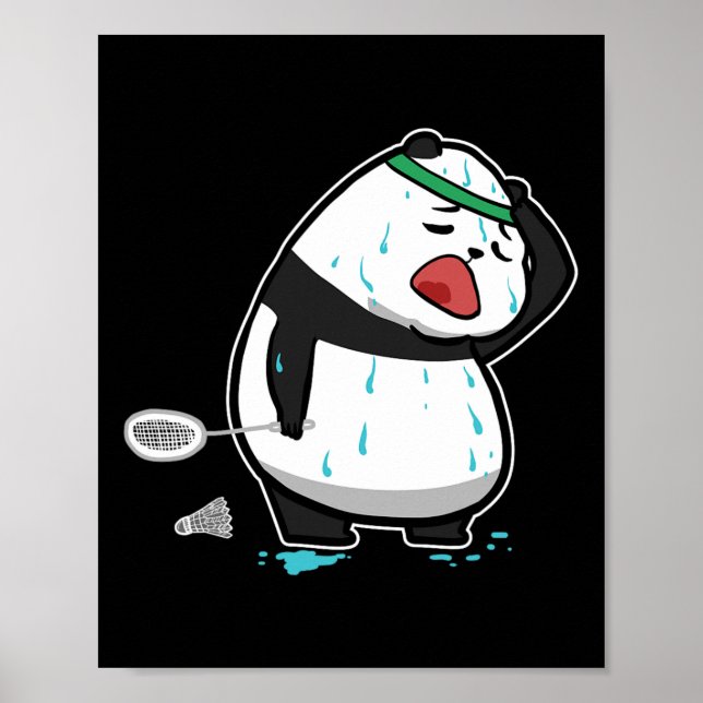 Funny Tired Panda Playing Badminton  Poster (Front)