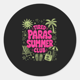 Funny tired parents summer club vacation chaos classic round sticker
