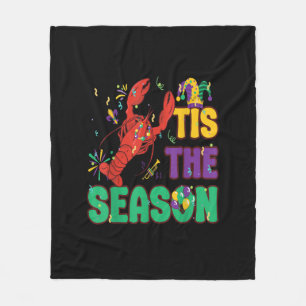 Funny Tis The Season Mardi Gras Crawfish Fleece Blanket