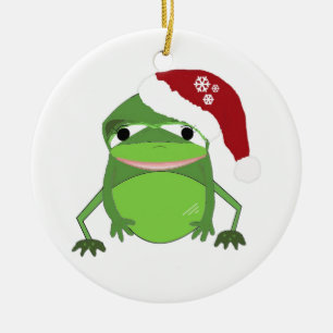 Funny Toad in a Santa Hat Ceramic Ornament