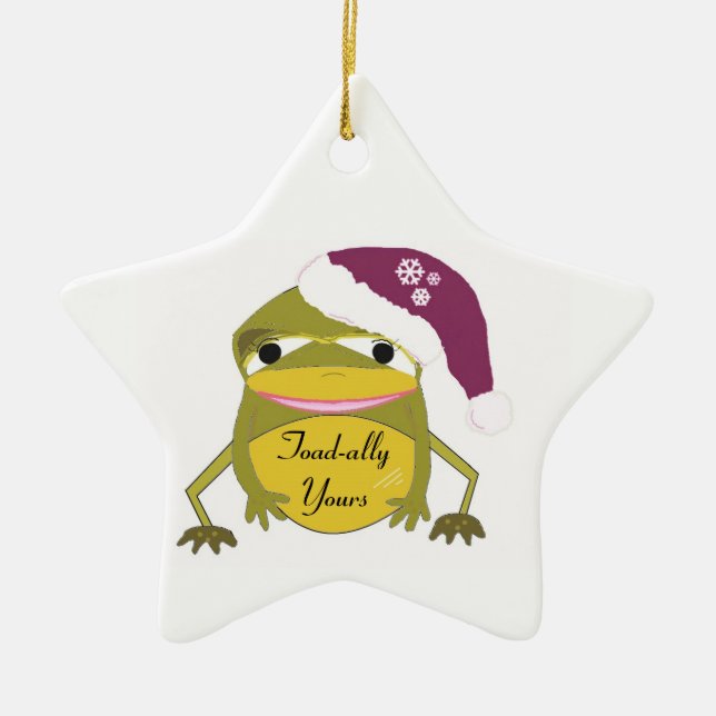 Funny Toad in a Santa Hat Ceramic Ornament (Front)