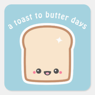 Funny Toast with Happy Face Square Sticker