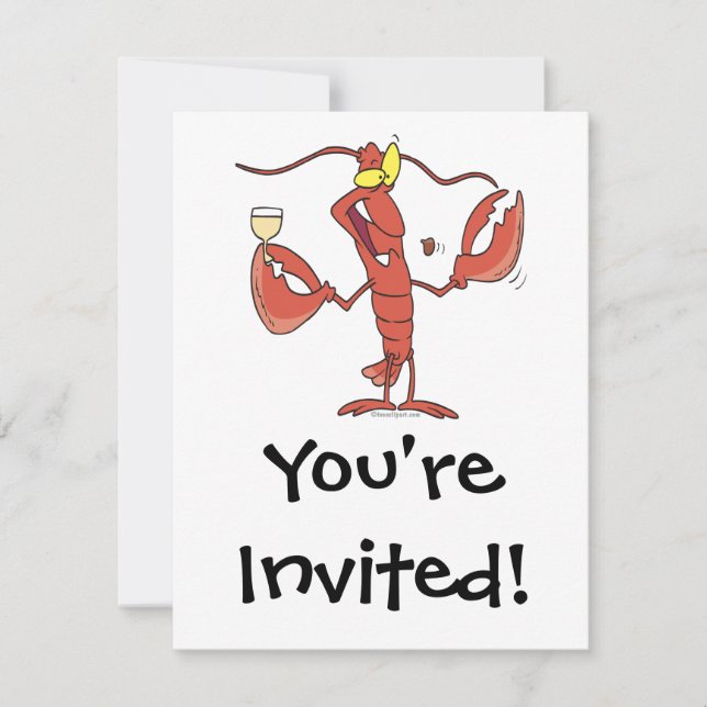 funny toasting lobster cartoon invitation (Front)