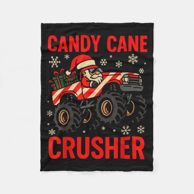 Funny Toddler Christmas Pajamas, Monster Truck Can Fleece Blanket (Front)