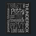 Funny Toilet Bathroom Art Black and White Faux Canvas Print<br><div class="desc">Funny toilet & bathroom art! 
Designed and illustrated by Striped Hat Studio</div>
