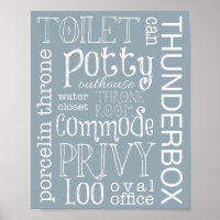 Funny Toilet Bathroom Dusty Blue Grey Sign Print