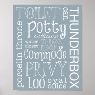 Funny Toilet Bathroom Dusty Blue Grey Sign Print