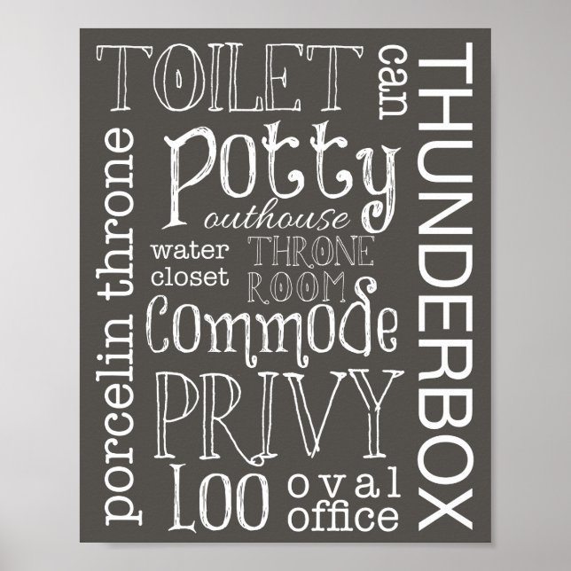 Funny Toilet Brown Grey Bathroom Sign Print (Front)