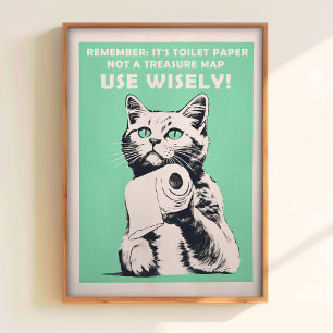 Funny Toilet Cat Poster Retro Guest Bathroom Poste