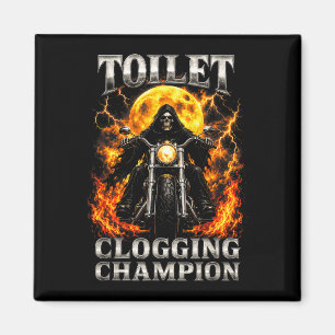 Funny toilet clogging champion skeleton biker magnet