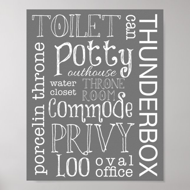 Funny Toilet Grey Bathroom Sign Poster Print (Front)
