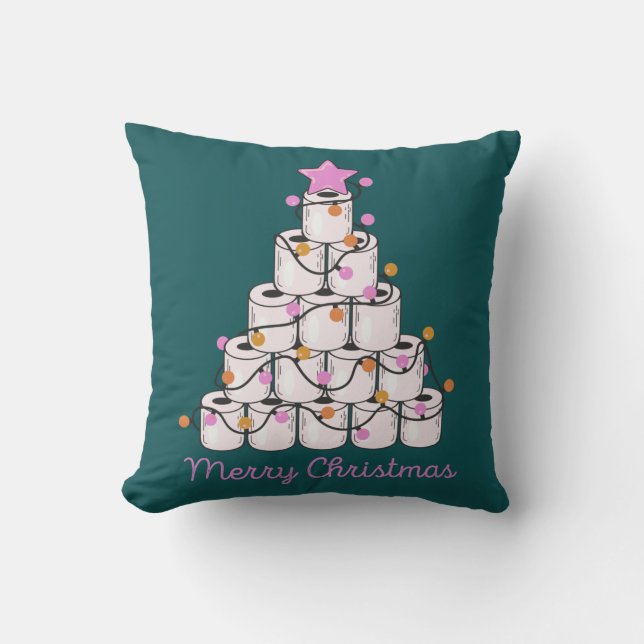 Funny Toilet Paper Christmas Tree Cute Colourful Cushion (Front)