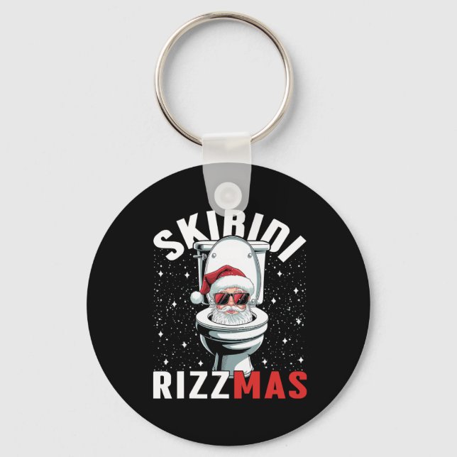 Funny Toilet Santa Skibidi Rizzmas White Elephant  Key Ring (Front)