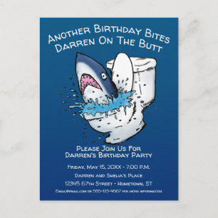 Funny Toilet Shark Birthday Invitation Postcard