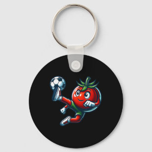 Funny Tomato Soccer Player Kicking Byll Mascot Key Ring