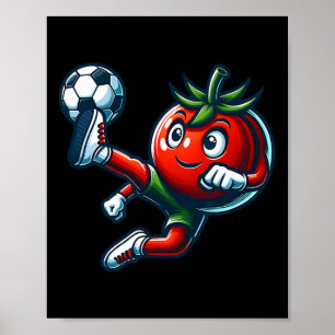 Funny Tomato Soccer Player Kicking Byll Mascot Poster