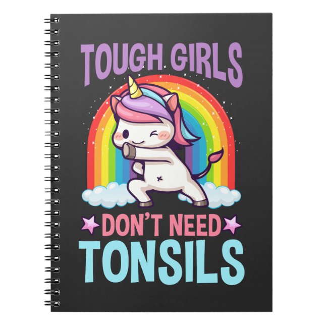 Funny Tonsil Removal Unicorn Kid Tonsillectomy Notebook (Front)