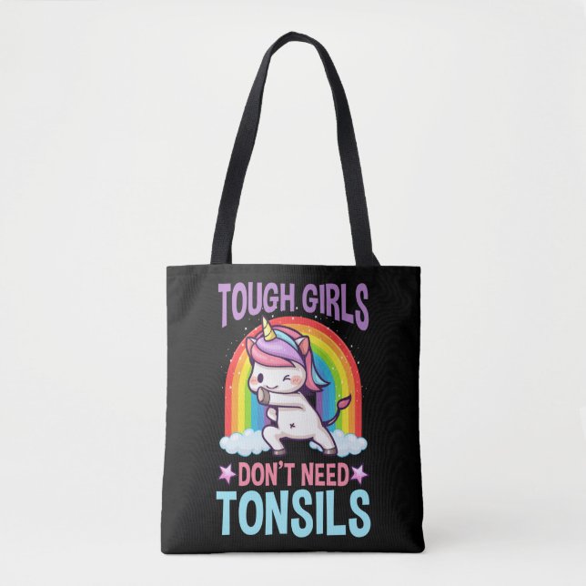 Funny Tonsil Removal Unicorn Kid Tonsillectomy Tote Bag (Front)