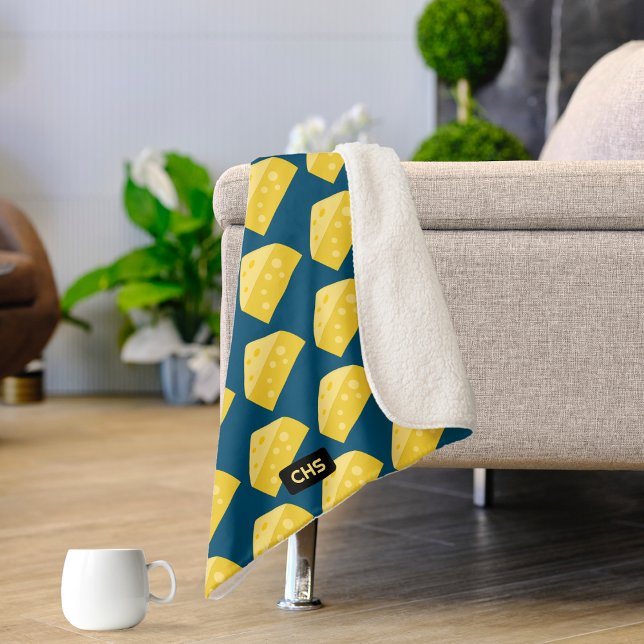 Funny Toon Cheese Wedge - Add Initials / nickname Sherpa Blanket (Creator Uploaded)