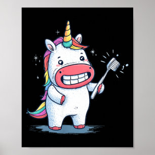 Funny Tooth Care Unicorn with Toothbrush Graphic Poster