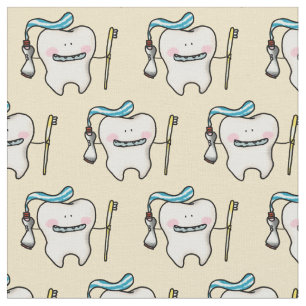 funny tooth cartoon fabric