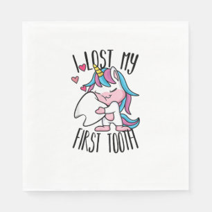 Funny Tooth Fairy - Cute Unicorn I Lost My First T Napkin