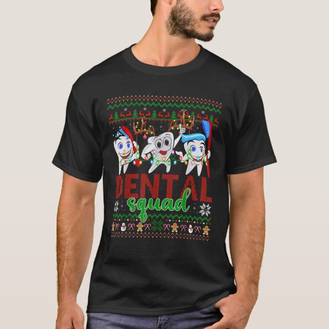 Funny Tooth Ugly Xmas Lights Dental Squad Teeth Ch T-Shirt (Front)