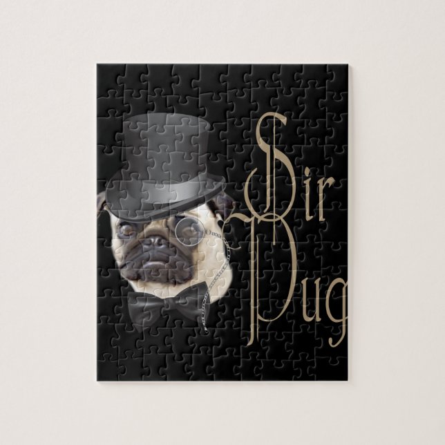 Funny Top Hat Monocle Sir Pug Dog Jigsaw Puzzle (Vertical)