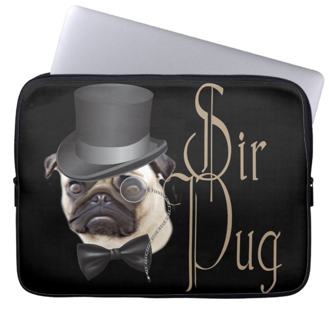 Funny Top Hat Monocle Sir Pug Dog Laptop Sleeve (Front)