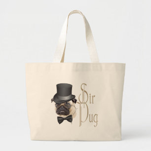 Funny Top Hat Monocle Sir Pug Dog Large Tote Bag