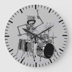 Funny Top Hat Skeleton Drummer Music Theme  Large Clock