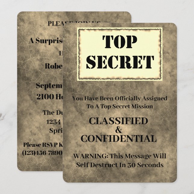Funny Top Secret Surprise Birthday Party Invitation (Front/Back)