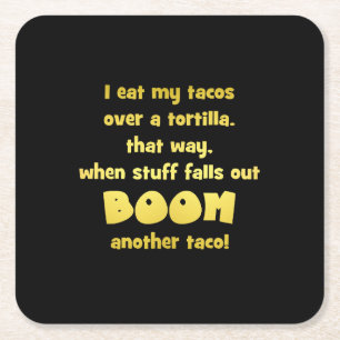 Funny Tortilla Boom Joke Square Paper Coaster