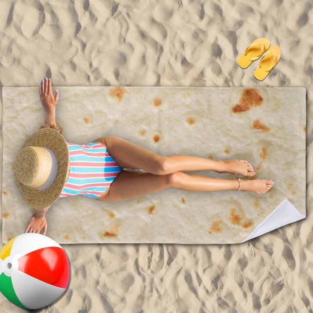 Funny Tortilla Cute Foodie  Beach Towel (Tortilla Burrito Wrap Rectangular beach towel - insitu 1)