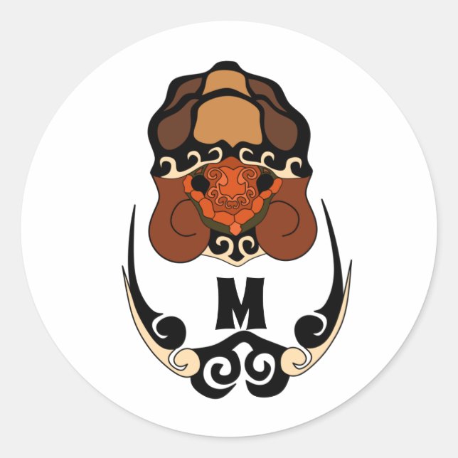 Funny Tortoise Chilling Monogram Classic Round Sticker (Front)