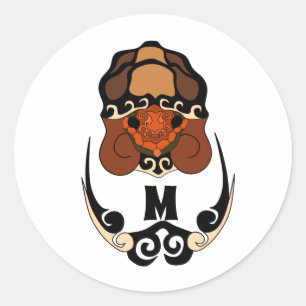 Funny Tortoise Chilling Monogram Classic Round Sticker